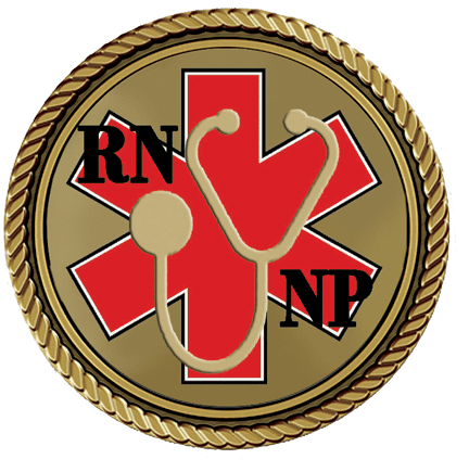 Medical emblem featuring RN and NP initials.