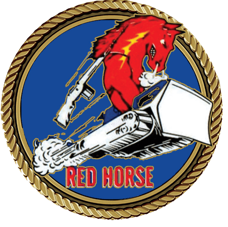 Red Horse emblem featuring a charging horse.