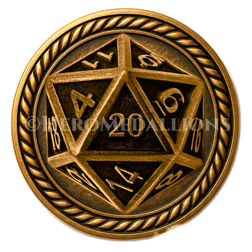 D20 Gaming Medallion – 6 Inch Bronze Tabletop RPG Tribute Medallion