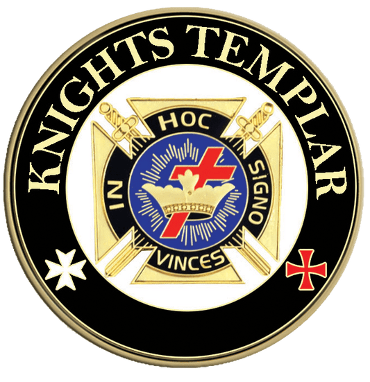 Knights Templar emblem with swords and crown.
