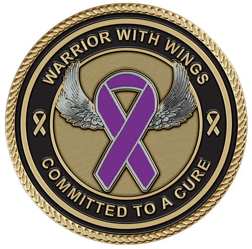 Medal featuring wings and purple ribbon.