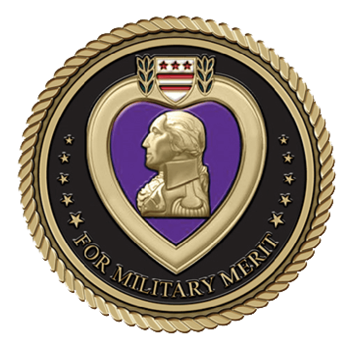 Purple heart medal for military merit.