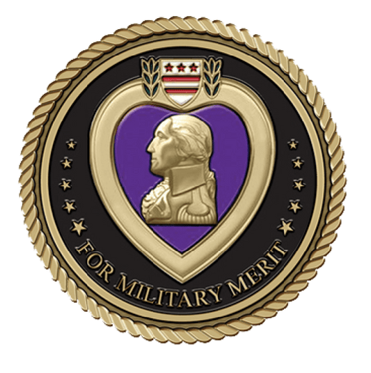 Purple heart medal for military merit.