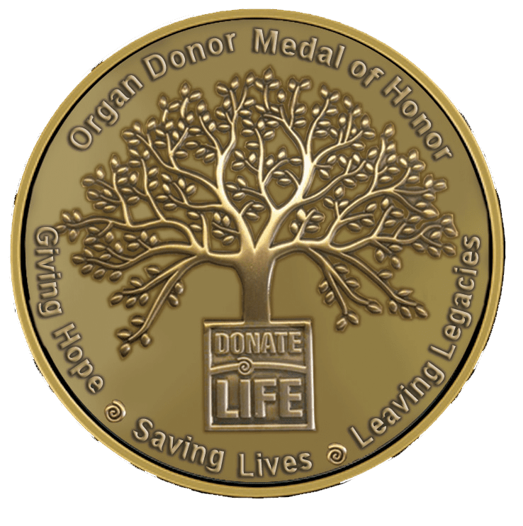 Organ Donor Medal of Honor with tree design.