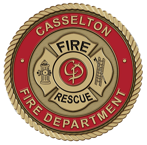 A fire department crest is shown on a green background.