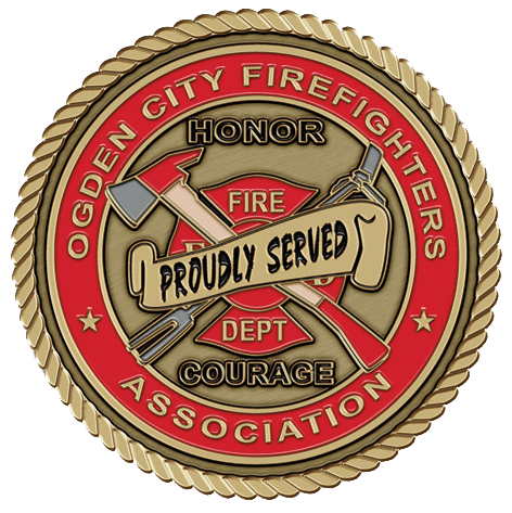 A gold and red fire department logo.