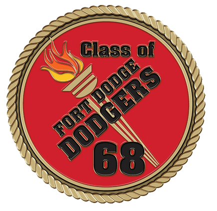 A round plaque with the words class of fort dodge dodgers 6 8.