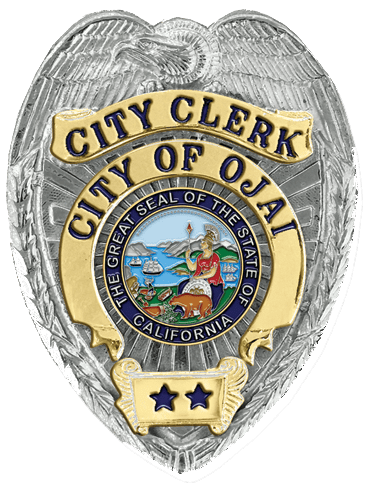 A badge of the city clerk of ojai.