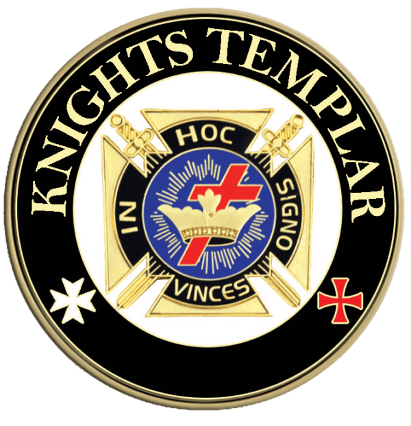 Knights Templar emblem with swords and crown.