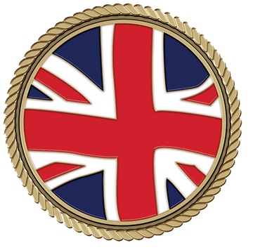 A gold medal with the british flag on it.