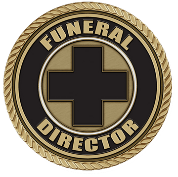 A funeral director badge with the words " funeral director ".