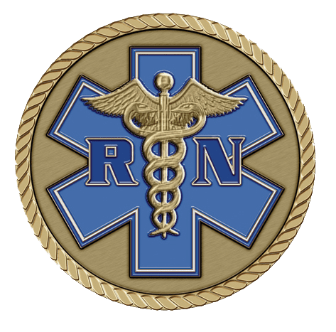 Nursing insignia with caduceus symbol.