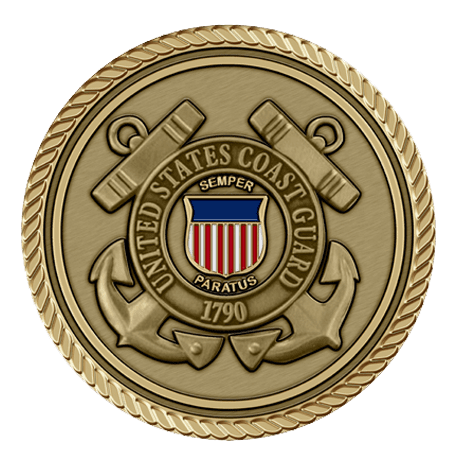 A gold seal with the united states coast guard on it.