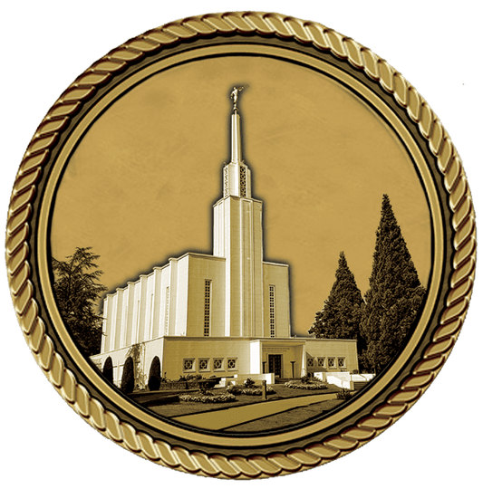 A gold colored picture of the lds temple.