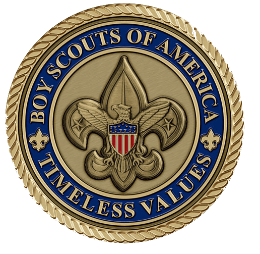 A gold and blue boy scouts of america emblem.