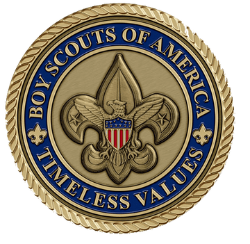 A gold and blue boy scouts of america emblem.