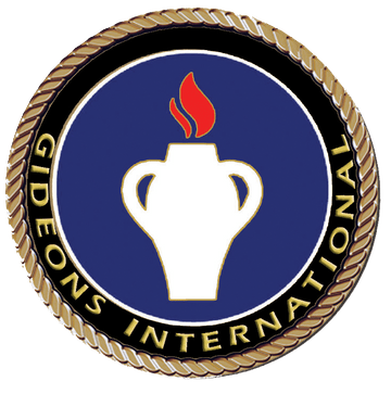 A gold and blue emblem with a white vase on it.