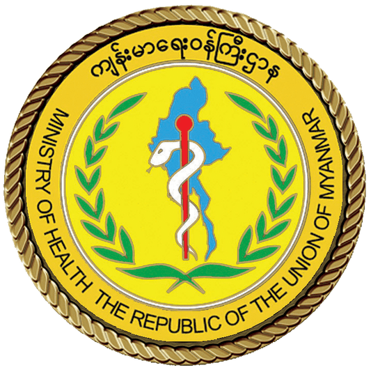 A gold and green logo of the ministry of health.
