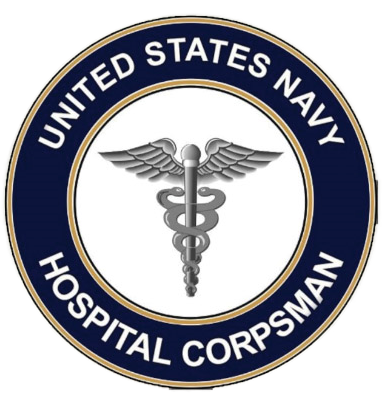 United States Navy Hospital Corpsman badge with navy blue and gold design.