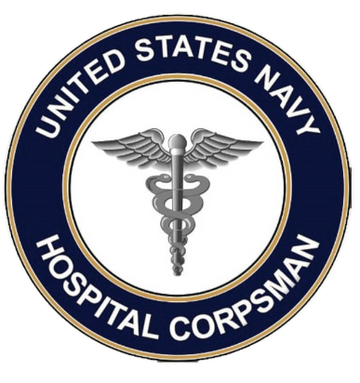 United States Navy Hospital Corpsman badge with navy blue and gold design.