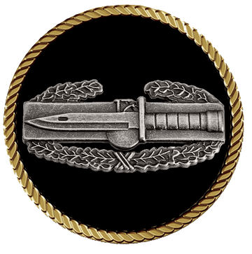 Medal with a sword and laurel wreath design on a black background