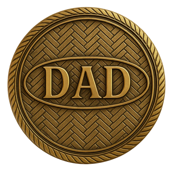 Bronze plaque with 'DAD' engraved on a bronze herringbone background