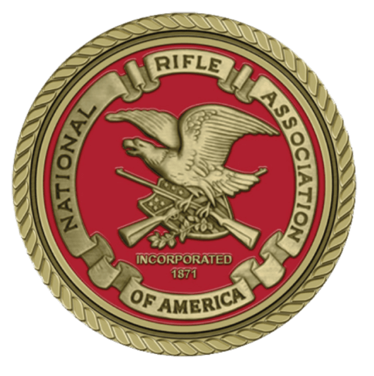 NRA emblem featuring an eagle and firearms.