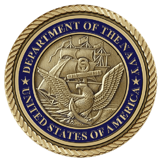 U.S. Navy emblem with eagle and anchor.