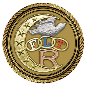 Symbolic medallion featuring a moon and bird.