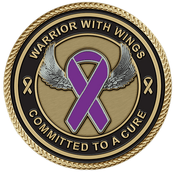 Medal featuring wings and purple ribbon.