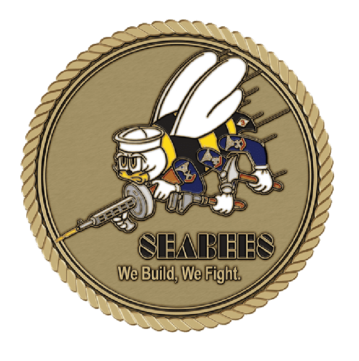 Seabees emblem with motto: "We Build, We Fight."