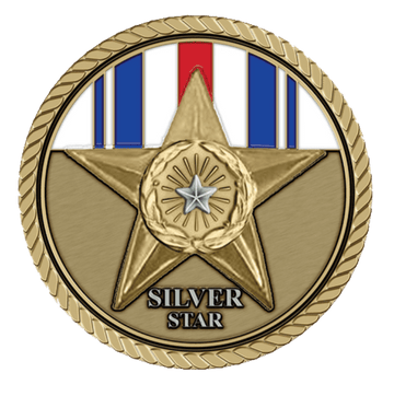 Silver Star medal with ribbon decorations.