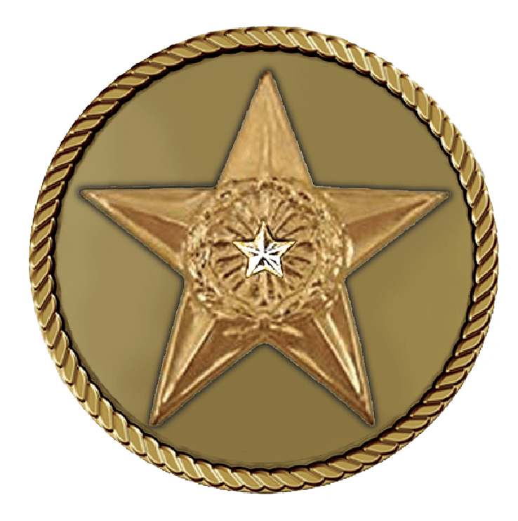 Gold star emblem with rope border.