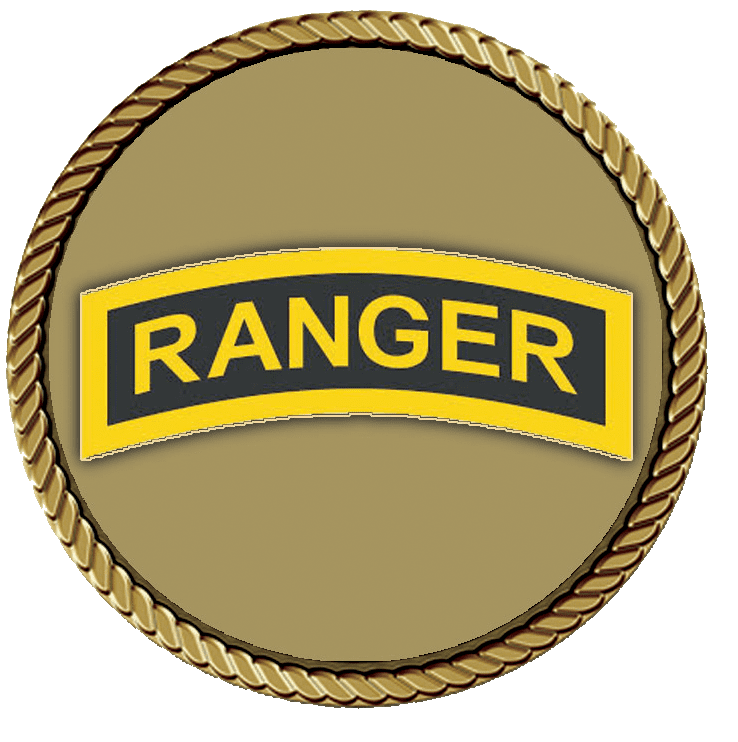 Ranger insignia with a gold rope border.