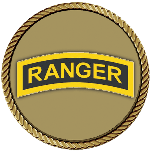 Ranger insignia with a gold rope border.