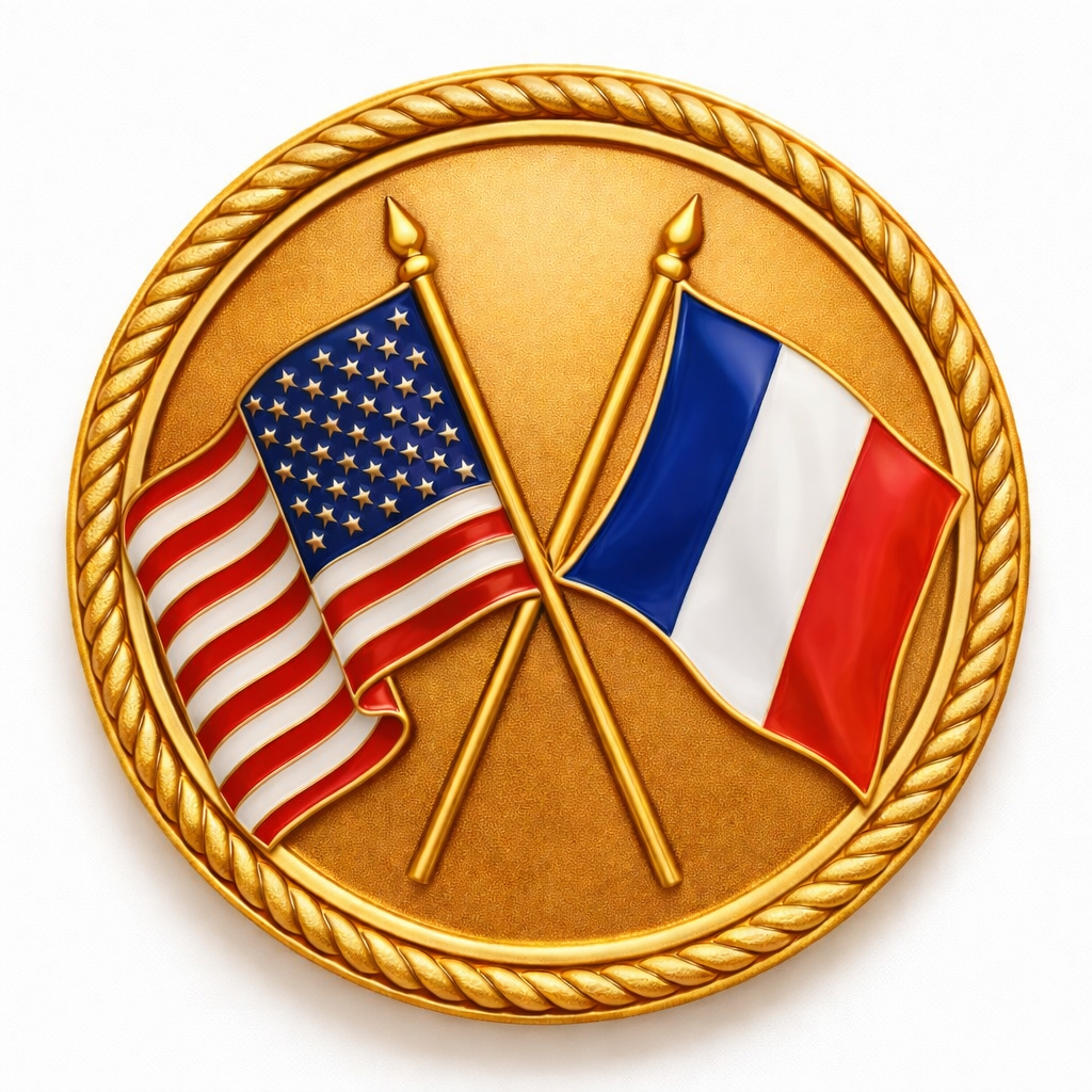 US / French Flags - 3D Heavy Bronze High Relief Medallion
