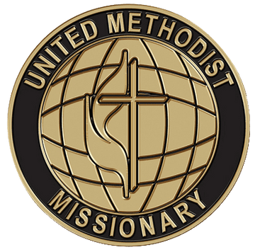A gold and black united methodist missionary pin.
