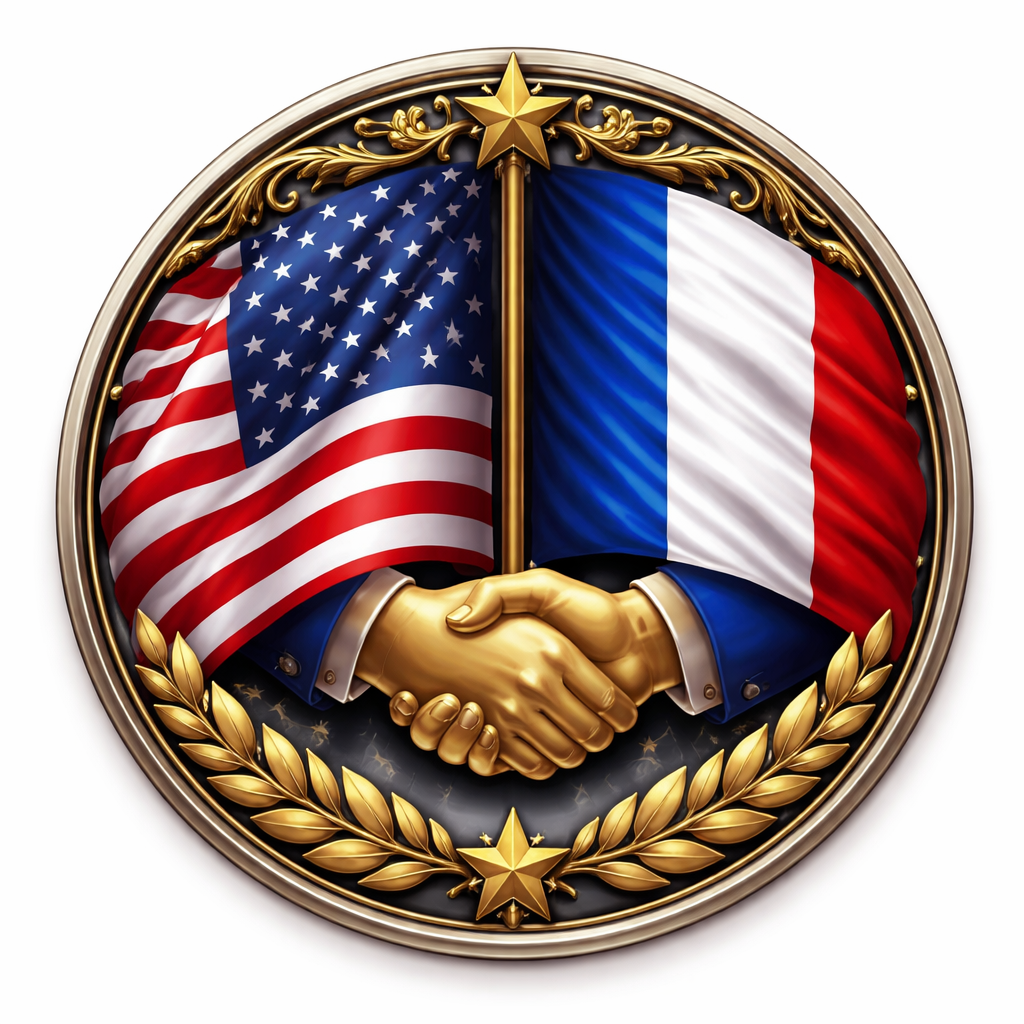 US / France Unity of Nations Flags - 3D Heavy Bronze High Relief Medallion