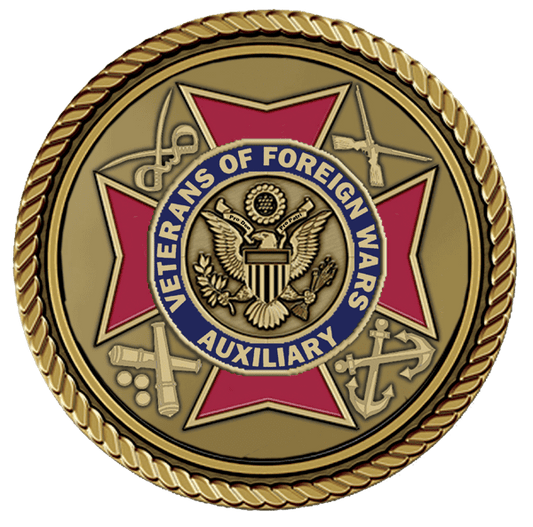 VFW Auxiliary emblem with symbols of service.