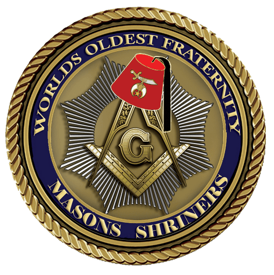 Masonic emblem with Shriners flag design.
