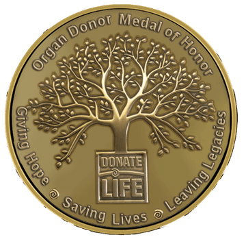 Organ Donor Medal of Honor with tree design.