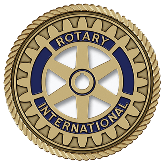 Rotary International emblem with gear logo.