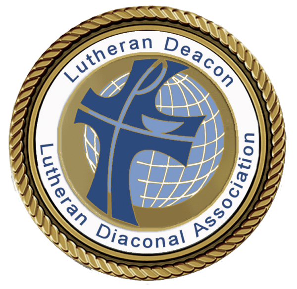 A gold and white emblem with the words lutheran deacon, lutheran diaconal association.