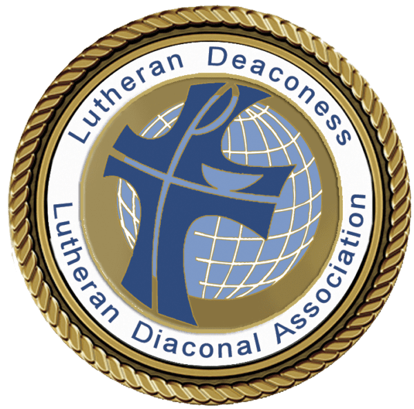 A gold and white emblem with the words lutheran deaconess, lutheran diaconal association.