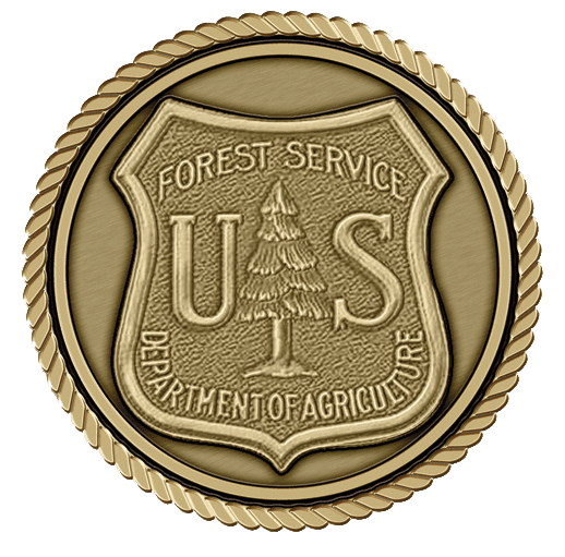 A gold medal with the us forest service logo on it.