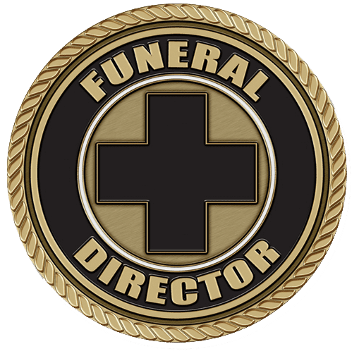 A funeral director badge with the words " funeral director ".