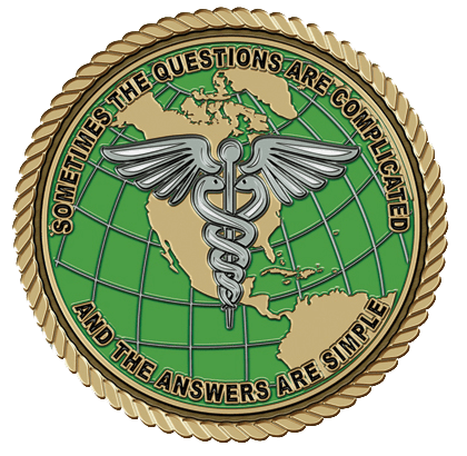 A green and white medical emblem with the words " sometimes, the questions are complicated ".