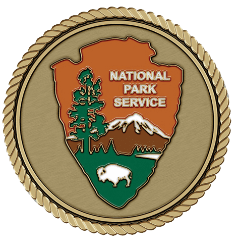 A national park service logo on a green background.