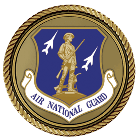 A gold and blue air national guard emblem.