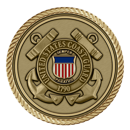 A gold seal with the united states coast guard on it.